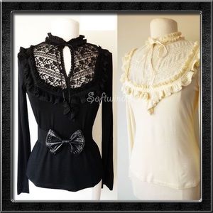 Victorian Black Lace Ruffle Blouse Top